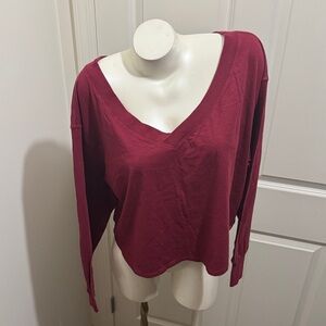 JoyLab V-Neck Long Sleeve Sweatshirt in Berry Red